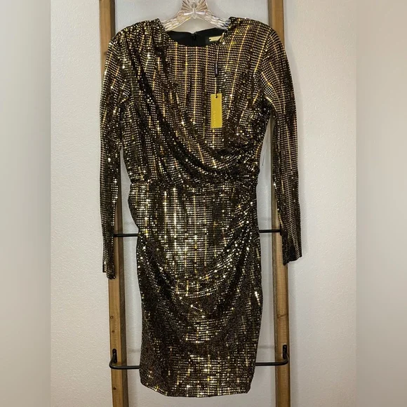 gold lurex mini dress Gold Lurex Looped Shift Mini Dress – Verbenaboutique main image 0